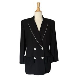 CRISCIONE NY Vintage 80s Double Breasted Black Blazer Glam Silver Rhinestone M